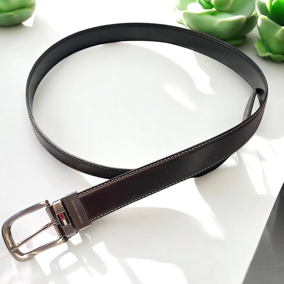 TOMMY HILFIGER LEATHER BELT Brown Black Bonded Leather Men’s Size 38 FAST SHIP - Picture 1 of 10